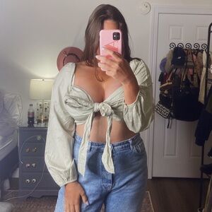 Boutique Sage green tie top